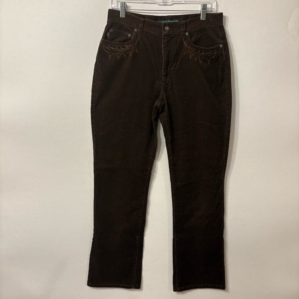 Lauren Jeans Co. Ralph Lauren  BrownCorduroy Pants with Embroidered Pockets Sz 8